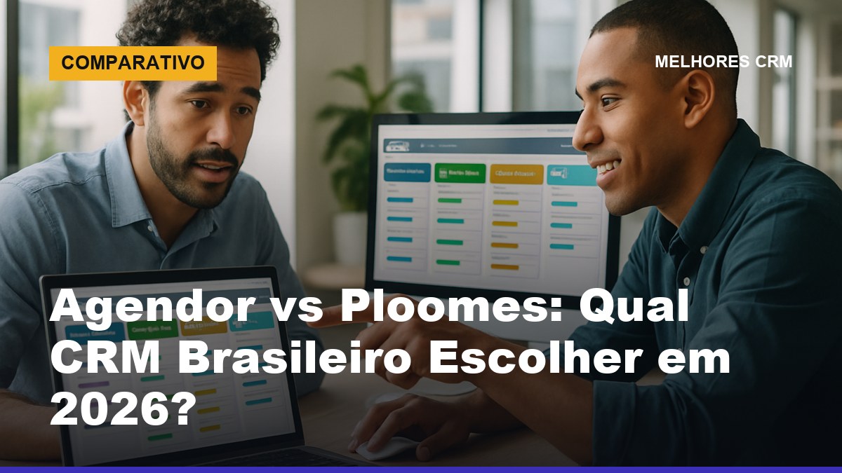 Equipe de vendas B2B comparando os CRMs brasileiros Agendor e Ploomes no escritório
