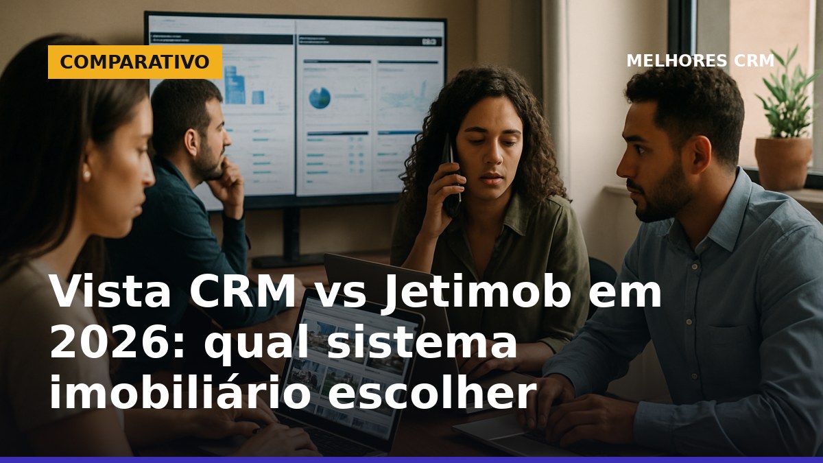 Vista CRM vs Jetimob em 2026: equipe imobiliária comparando sistemas e integração de portais